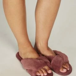 Hunkem&ouml;ller Kate Fur Twisted Slipper Mesa Rose