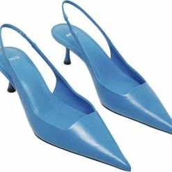 Mango Heel Leather Shoes Medium Blue