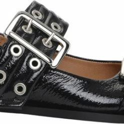 Ganni Wide Welt Buckle Ballerinaer Black